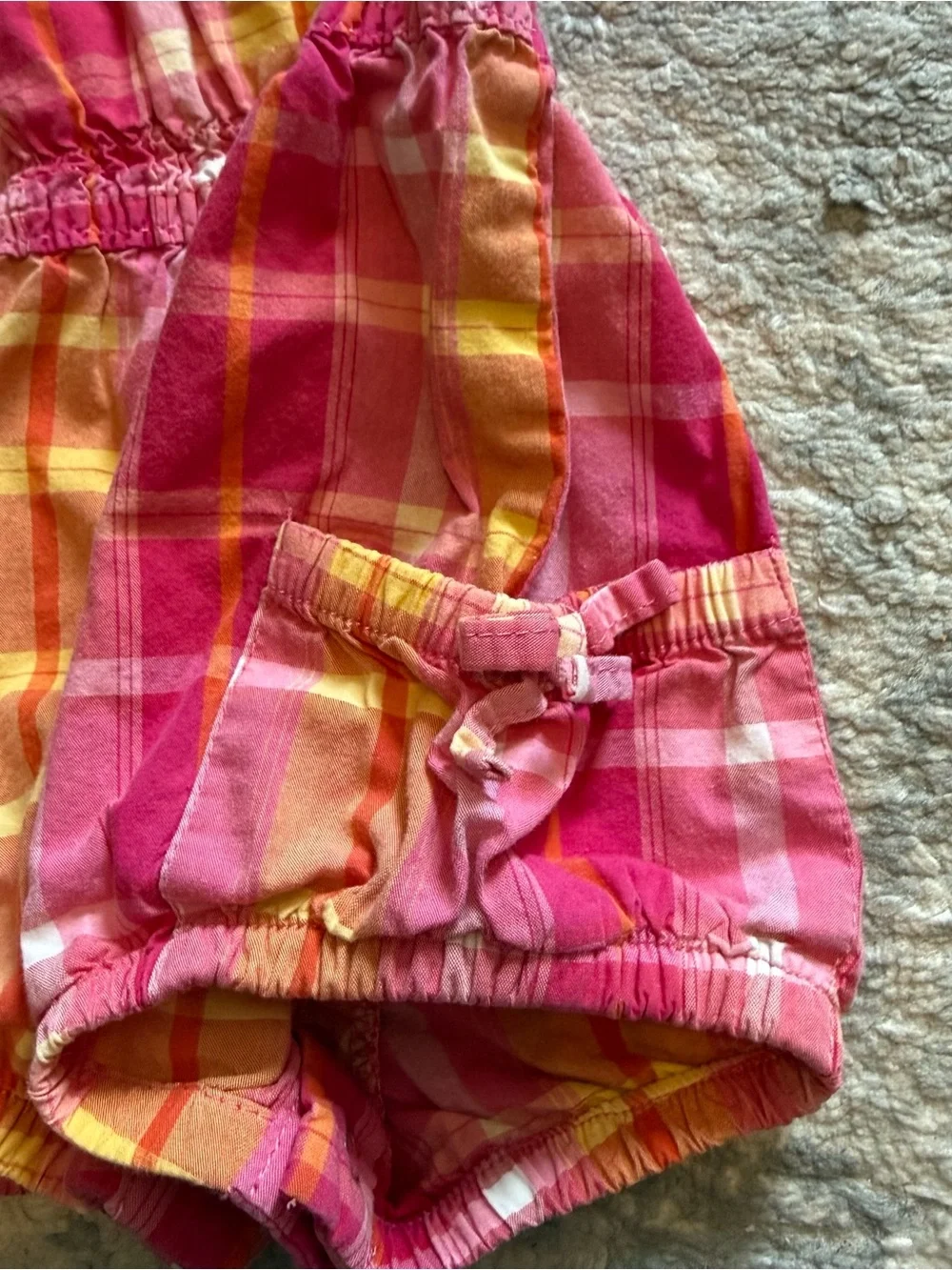 OshKosh B’gosh Baby Romper 6M Pink Yellow Plaid Sleeveless Outfit